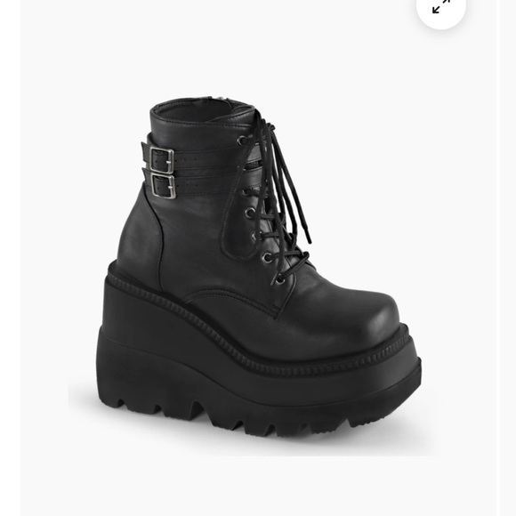 Demonia Black Vegan Leather Ankle Platform Boots 8 - Picture 2 of 9